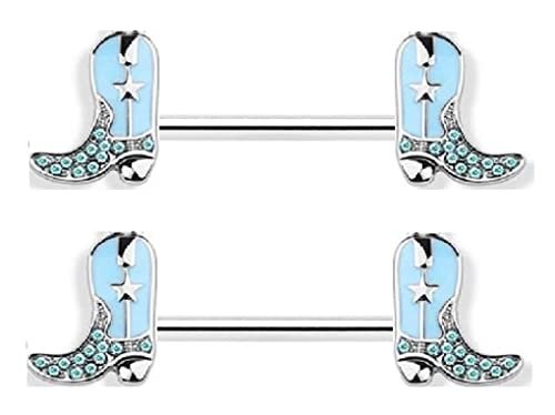 Nipple rings 316L Stainless Steel Cowboy boots Shield Bar