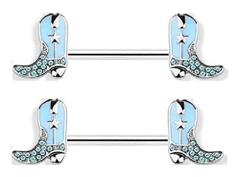 Nipple rings 316L Stainless Steel Cowboy boots Shield Bar
