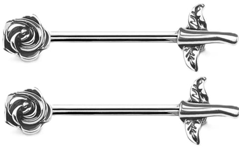 Body Accentz Rose Flower Nipple Barbell, 316L Surgical Steel, 14GA, 9/16 inch Length, Silver