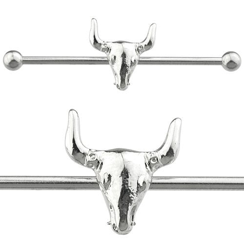 Industrial bar 316L Surgical 14g 38mm-1-1/2" Industrial Barbell 3D Bull Skull