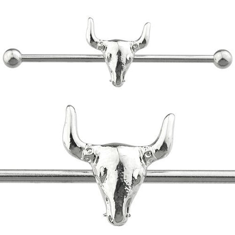 Industrial bar 316L Surgical 14g 38mm-1-1/2" Industrial Barbell 3D Bull Skull