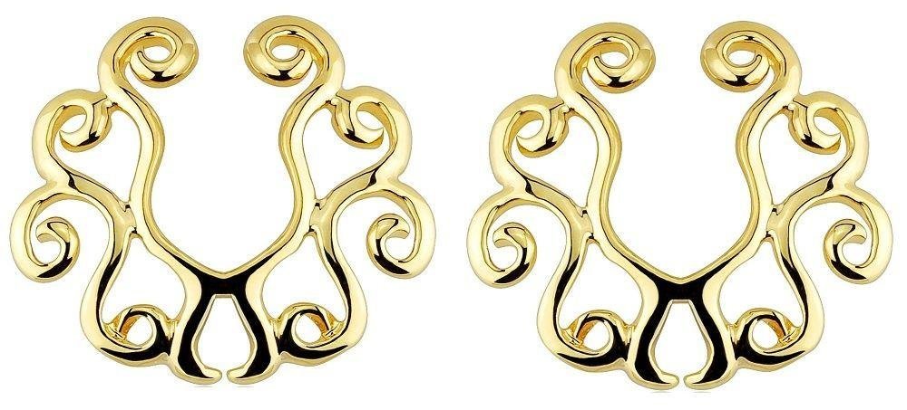 Nipple Rings Non Pierce Piercing Clip On Gold Plate Tribal Floral Pair
