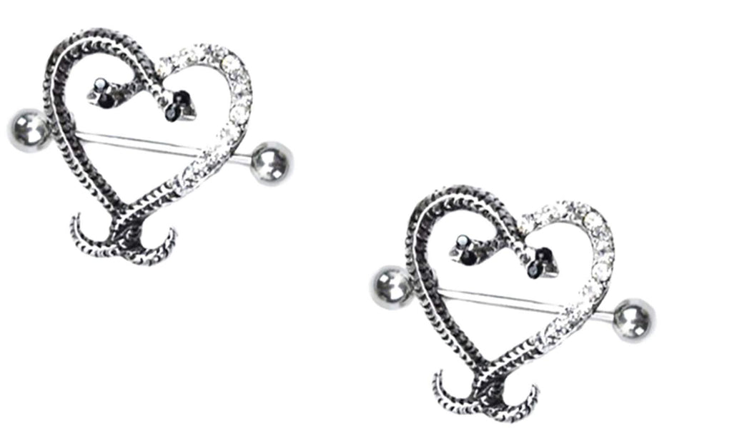 Body Accentz Nipple Shield Rings Barbell Barbells Entwined Snake Heart Sold as a Pair