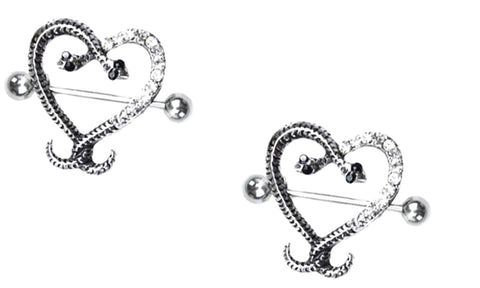 Body Accentz Nipple Shield Rings Barbell Barbells Entwined Snake Heart Sold as a Pair
