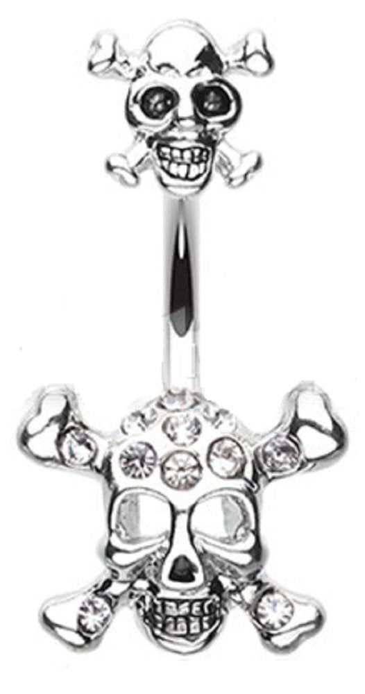 Body Accentz Belly Button Ring Navel Double Pirate Skull 14g