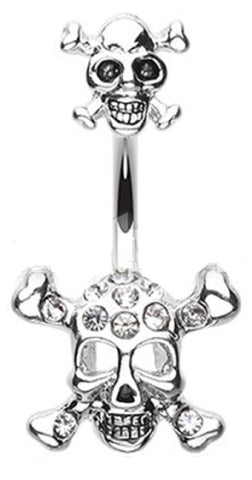 Body Accentz Belly Button Ring Navel Double Pirate Skull 14g