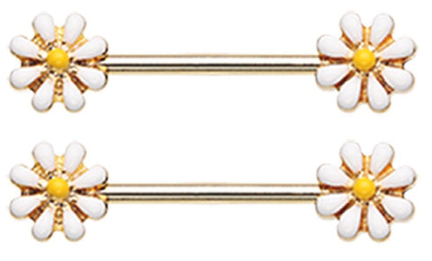 Body Accentz Nipple Ring Spring Daisy Flower Nipple Barbell Ring Blossom Pair IP Gold 2 pc