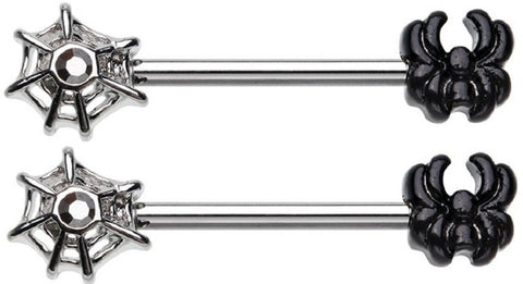 Body Accentz Nipple Barbell Ring Arachnid Spider and Web Web