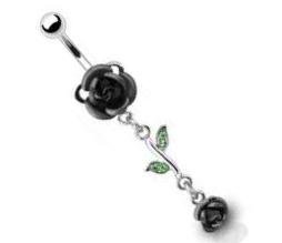 Body Accentz&trade; Belly Button Ring Navel Double Gem Flower Rose Body Jewelry 14 Gauge