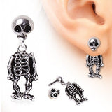 Tragus Piercing 316L Surgical Steel Two-Piece Skeleton Skull Dangle Earring 16g 1pc