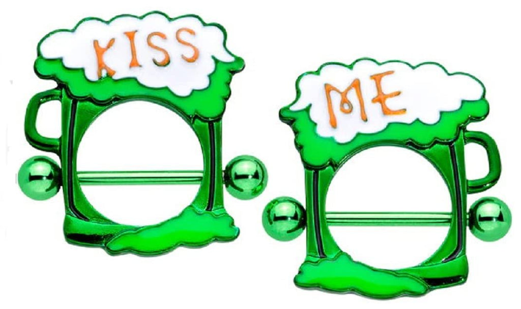 Body Accentz Nipple rings 316L Stainless Steel Green Beer Stein Mug Shield Bar