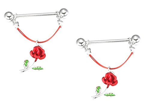Body Accentz Nipple rings 316L Stainless Steel CZ Rose Shield Bar