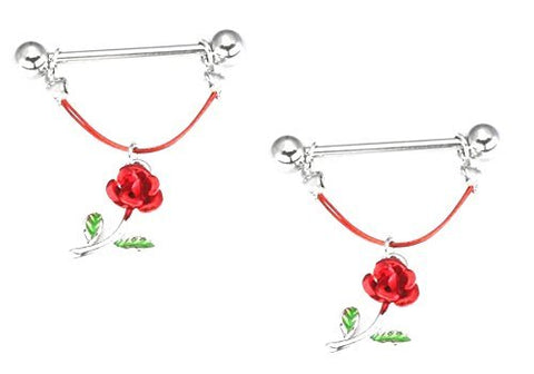Body Accentz Nipple rings 316L Stainless Steel CZ Rose Shield Bar