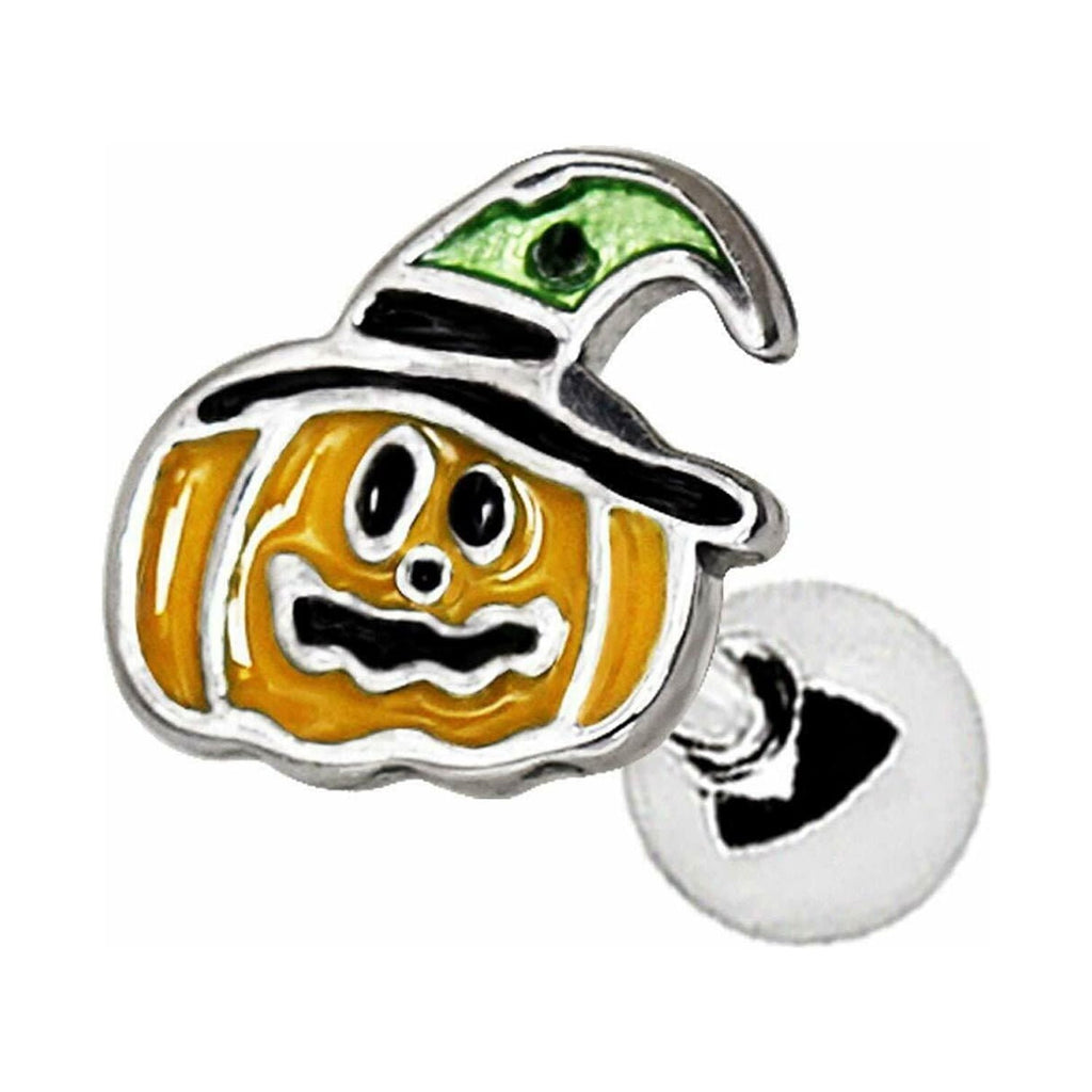 Witches Hat Pumpkin Steel Cartilage Tragus Barbell Ear Piercing Stud - 16G 1/4