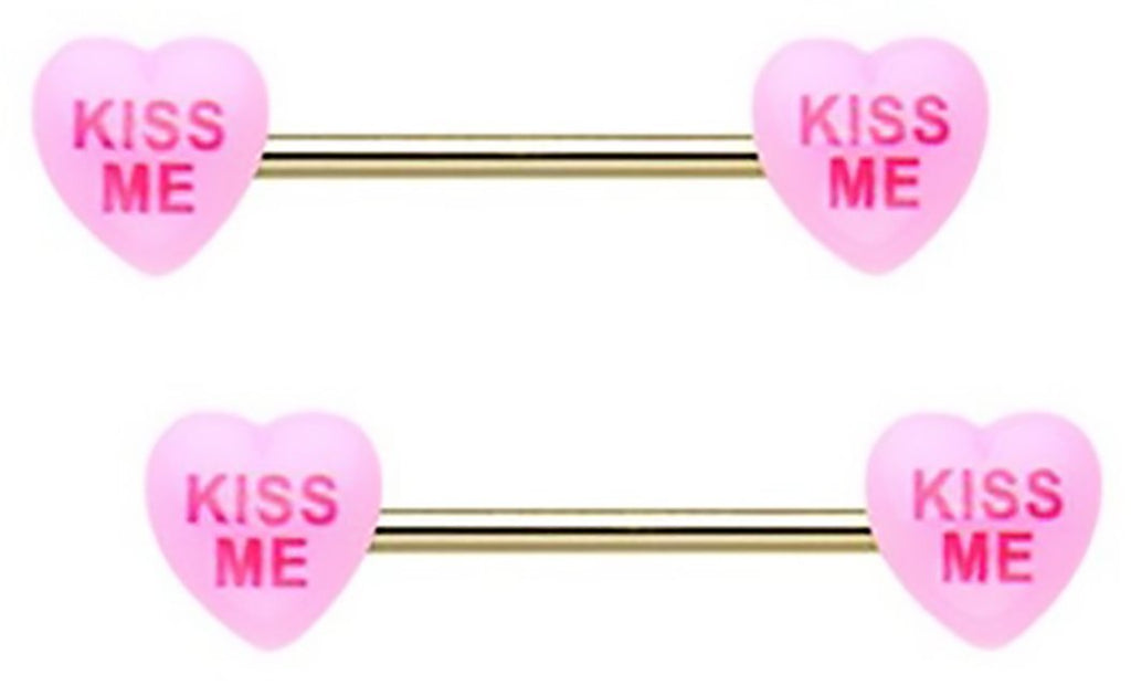 Body Accentz Nipple Ring Lick Me Ice Cream Cone or Crystal Lick Me Shield Kiss me- Surgical Steel - Barbell Piercing (Kiss Me)