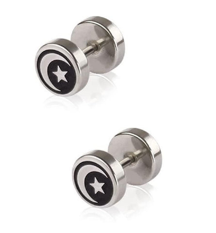 Body Accentz® Earrings Rings Fake CZ Moon Stars Cheater Plug 16 Gauge - Sold as a Pair