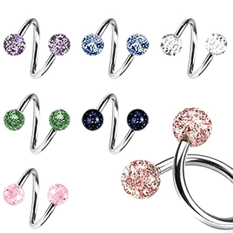Body Accentz Belly Button Rings Lot of 6 Ultra Sparkle Spiral Twister Bar