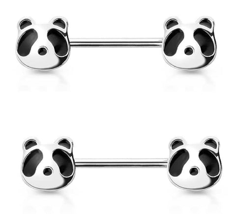 Body Accentz Pair of Pierced Raccoon Ends Nipple Bar Piercing Rings Steel Barbells - 14G