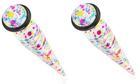 Earrings Solid Acrylic Printed Color Splatter Fake Taper Faux plug 18g Sold as pair