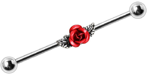 Industrial Barbell 316L Surgical Steel Bar Red Rose 1 1/2