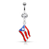 JKL Puerto Rico Flag and Star Gem Belly Button Ring