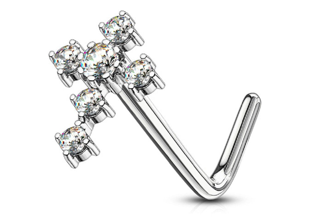 Body Accentz Nose Ring L Bend Stud CZ Cross 316L Surgical Steel