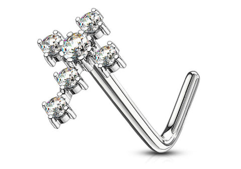 Body Accentz Nose Ring L Bend Stud CZ Cross 316L Surgical Steel