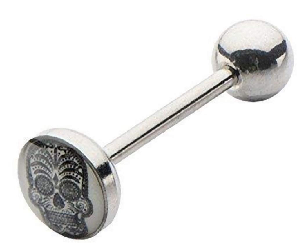 Body Accentz Tongue Rings 316L Surgical Steel Barbell 14g 5/8 8mm Glow In the Dark Sugar Skull Logo CH267