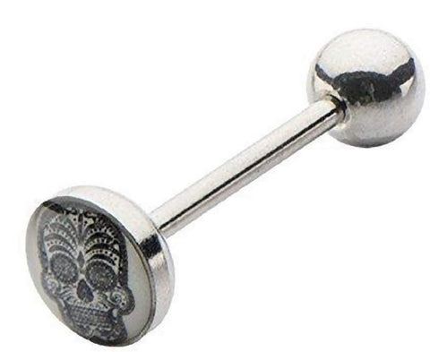 Body Accentz Tongue Rings 316L Surgical Steel Barbell 14g 5/8 8mm Glow In the Dark Sugar Skull Logo CH267