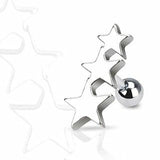 Body Accentz 316L Surgical Steel Three Star Cartilage/Tragus Barbell 16g