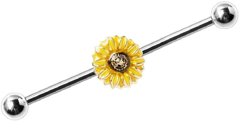 Industrial Barbell 316L Surgical Steel Bar Sunflower 1 1/2