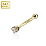 20ga 14 Karat Solid Yellow Gold Nose Stud Ring with 2mm Prong Set Clear Cz