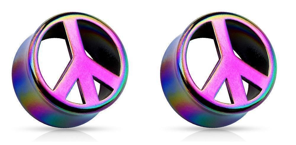 Earrings Rings Rainbow Peace Symbol Coat Double Flared Acrylic Saddle Fit Plug 11/16
