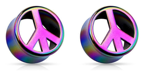 Earrings Rings Rainbow Peace Symbol Coat Double Flared Acrylic Saddle Fit Plug 11/16