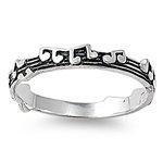 Sterling Silver Ring - Music Notes 3mm band Rings size 8