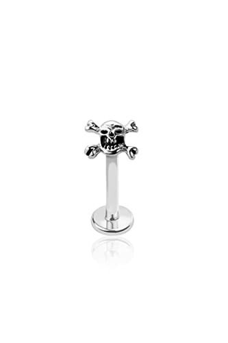 Labret SKULL CROSSBONES (ALLOY) INTERNALLY THREADED 316L SURGICAL STEEL MONROE