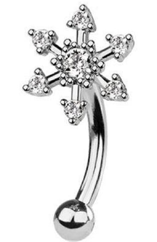 Body Accentz Eyebrow ring CZ Snowflake 316L Surgical Steel Curved Barbell