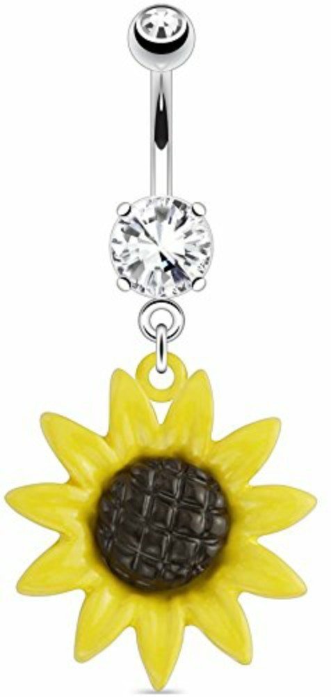 Belly Button Ring 316L Surgical Steel Metal Sunflower 316L Surgical Steel Navel Ring