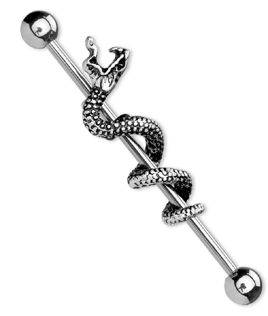 Industrial Barbell CZ 316L Surgical Steel Industrial Bar Snake