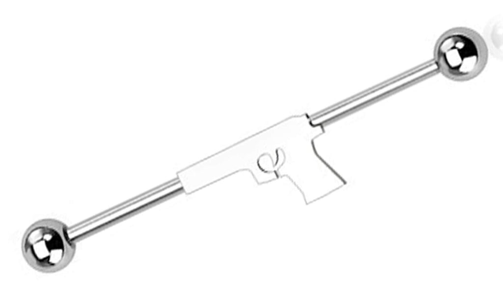 Body Accentz 316L Surgical Steel Industrial Barbell, Hand Gun Pistol Design, 14G, 1-1/2 Inch