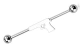 Body Accentz 316L Surgical Steel Industrial Barbell, Hand Gun Pistol Design, 14G, 1-1/2 Inch