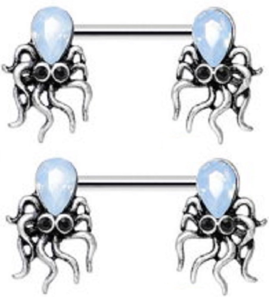 Nipple Ring Bars Opal Octopus Body Jewelry Pair 14 gauge 9/16'''' bar pair