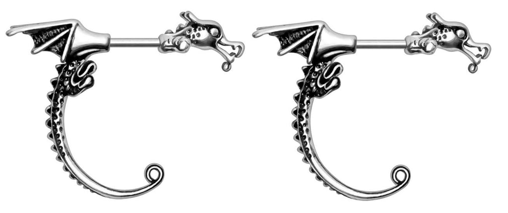 Body Accentz Flying Dragon Wing Ear Taper, 316L Stainless Steel, Gothic Design 2pcs