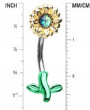 Belly Button Ring Navel Split Sun Flower 316L Sunflower Body Jewelry