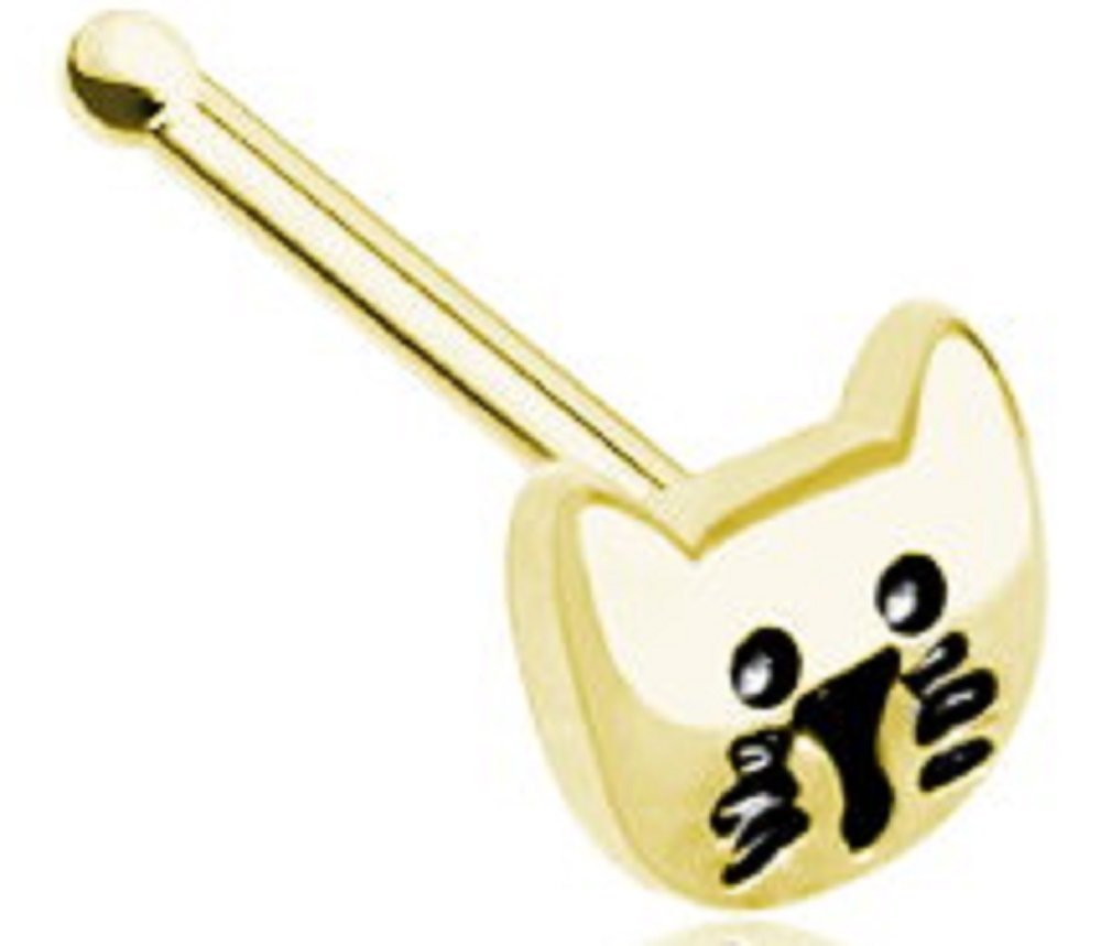 Body Accentz Nose Ring 20g Golden Kitty Cat Face Nose Stud 20g
