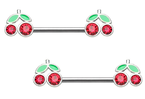 Body Accentz Nipple Barbell Ring Cherry Bar Sweet Cherries Nipple Shield 14 Gauge
