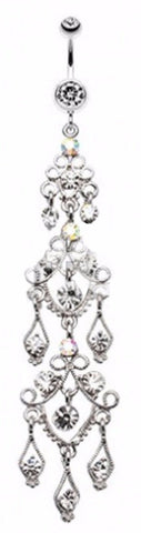 Body Accentz Belly Button Ring Navel Super Long 4" Body Jewelry Dangle 14 Gauge … (Ab)