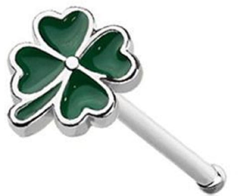 Body Accentz Nose Ring Stud Lucky 4 Leaf clover Shape 316L Surgical Steel bone