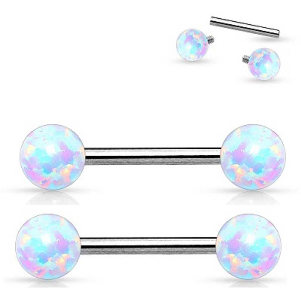 Body Accentz Nipple Bar 14g Internally Threaded Opal Balls 316L Surgical Steel Bar Pair