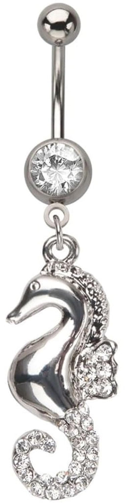 Jeweled Seahorse Belly Button Navel Ring 14 Gauge